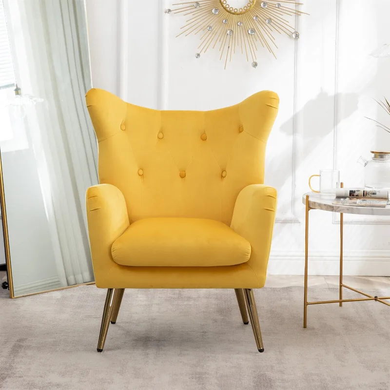 Velvet Button-Tufted Wing Back Accent Chair