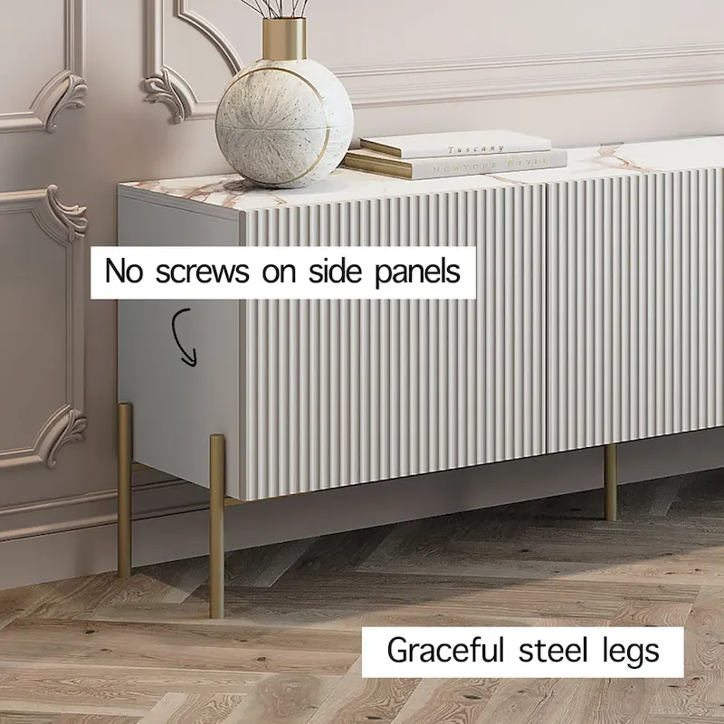 Living Skog Selline Beige TV Stand Console Fits TV's up to 65 in. with Metal Legs in Art Deco Design