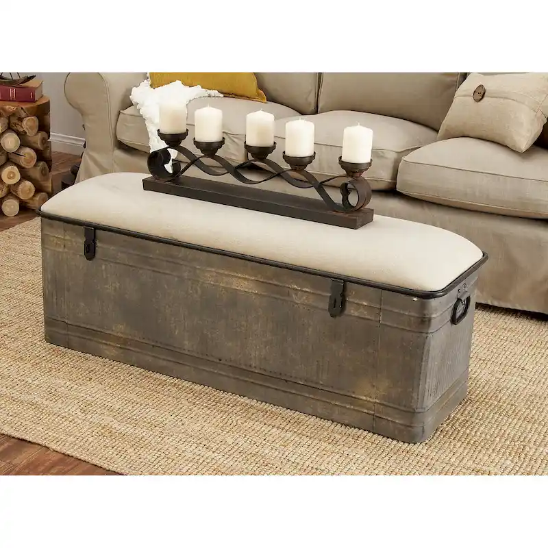 18-inch Grey Metal Fabric Bench