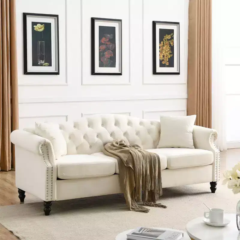 Velvet Upholstered 3-Seater and 2-Seater Combined Sofa Set