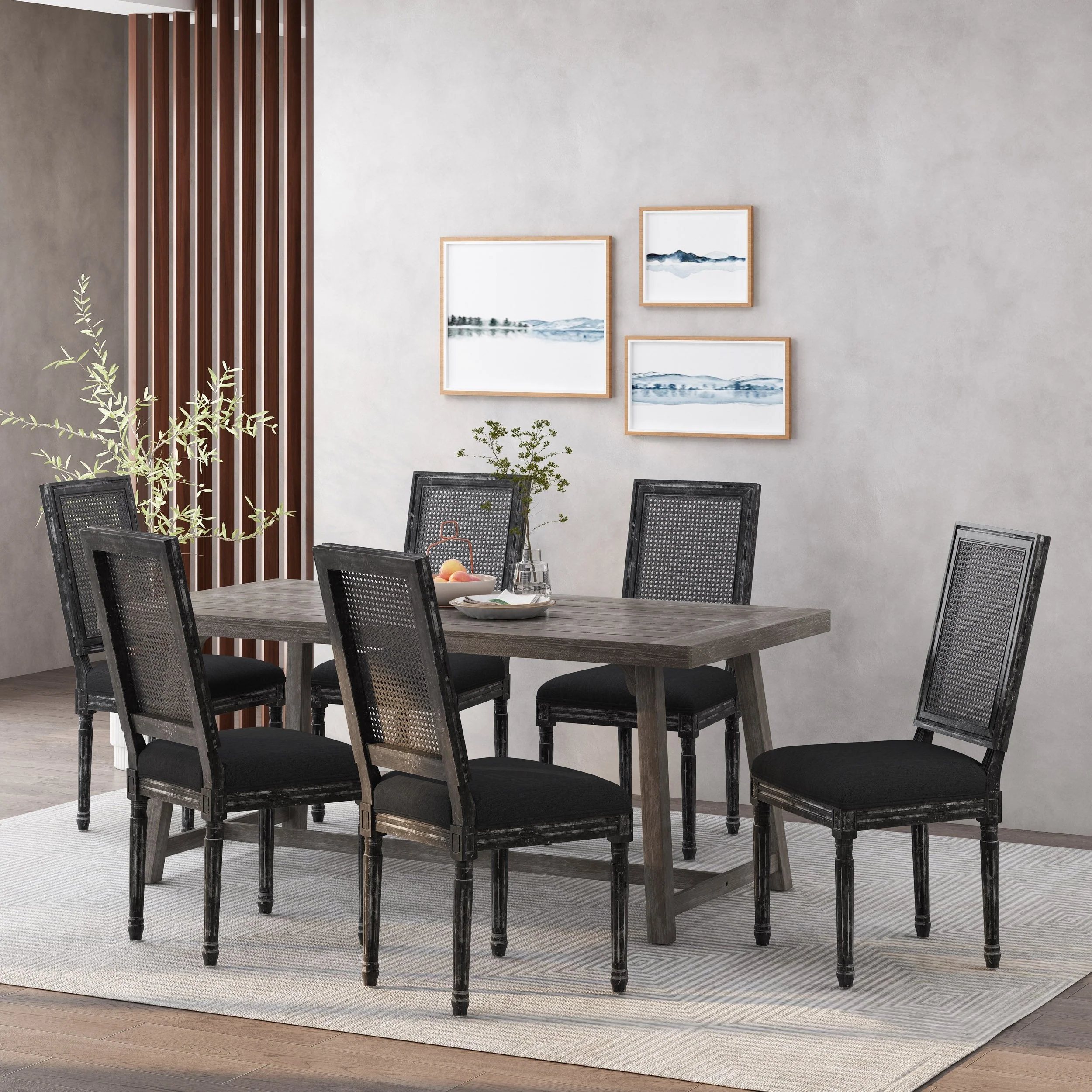 French Country Wood and Cane Upholstered Dining Chair (Set of 6) - NH794513