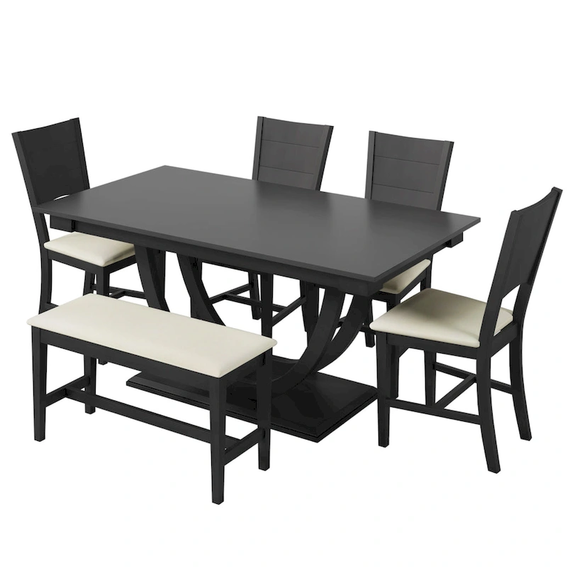 6-Piece Wooden Dining Table Set with Rectangular Table & 4 Chairs