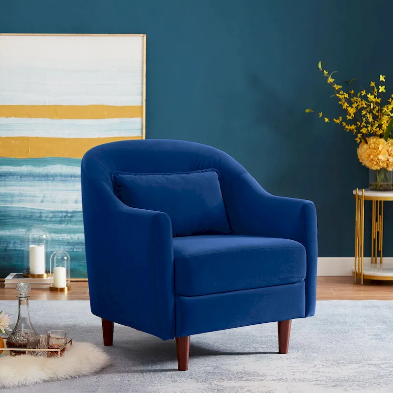 VANOMi 28.34W Set Of 2 Accent Armchair, Velvet Barrel Chair with Solid Wood Legs