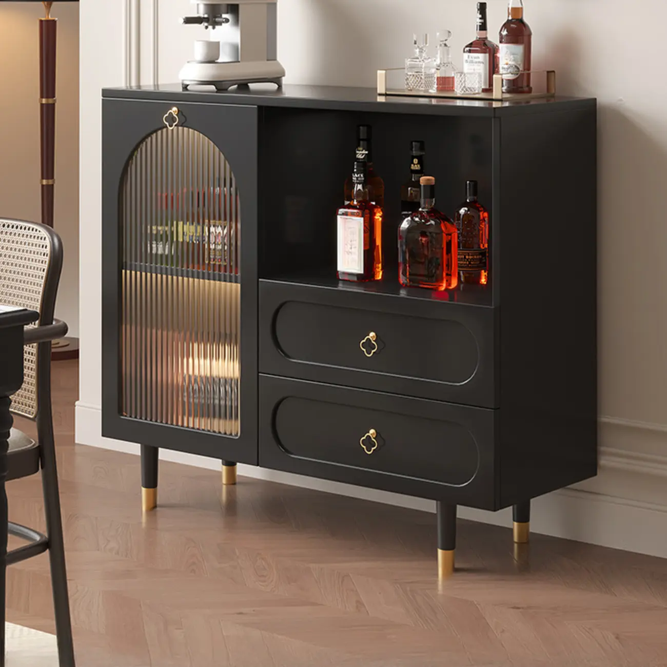 Glam Black Engineered Wood Sideboard with Drawers