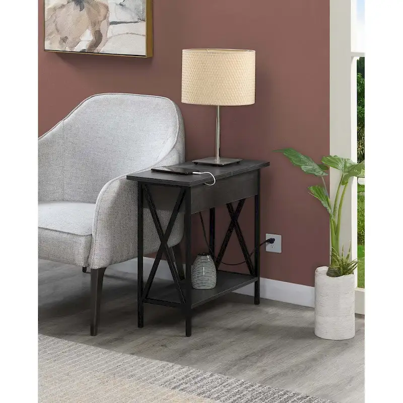 Convenience Concepts Tucson Flip Top End Table with Charging Station and Shelf