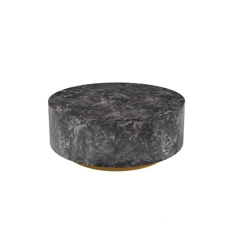 Modern Faux Marble Round Coffee Table Center Table with 2 Drawers, Fully Assembled