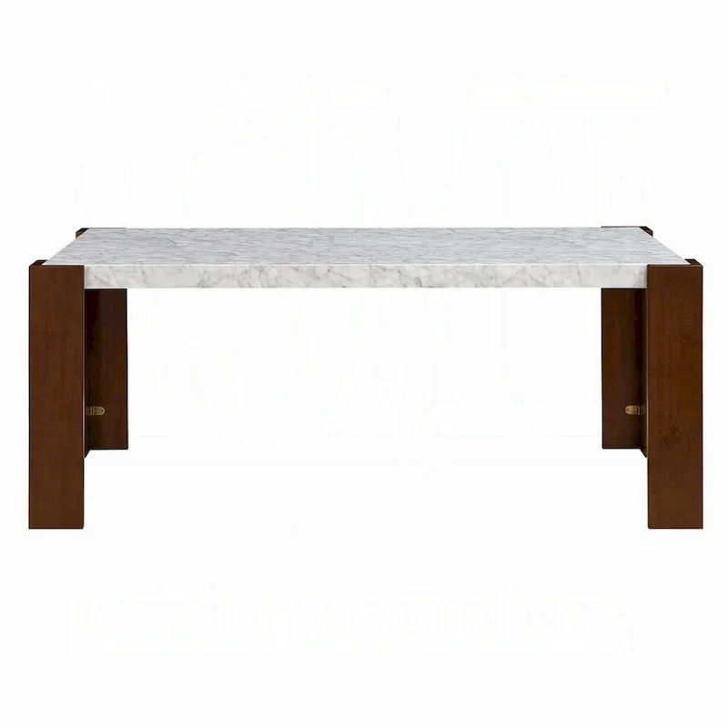 72-Inch Rectangular Dining Table with Faux Marble Top and Wood Legs