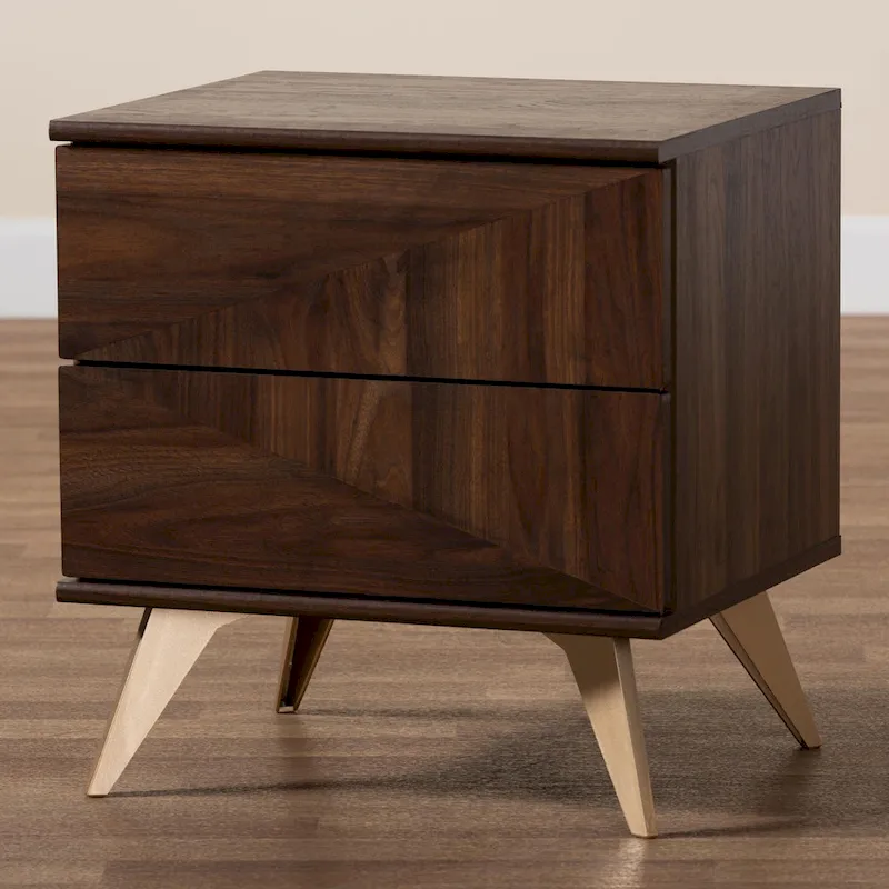 Graceland Mid-Century Modern Transitional Walnut Brown Finished Wood 2-Drawer Nightstand