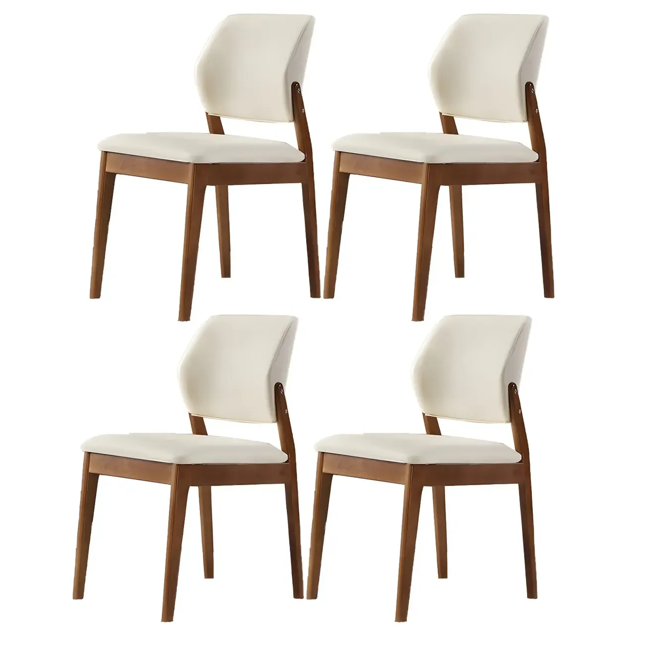 Modern Wood Faux Leather Beige Low Back Dining Chair