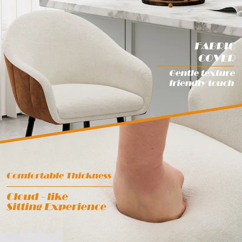 Roomfitters 26.5 Modern Upholstered Counter Stools, Set of 2 Bar Height Chairs with Metal Legs and Cushioned Seat, Beige+Brown