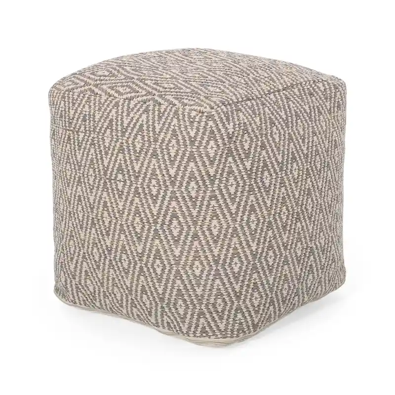 Boven Hand-Crafted Cotton Cube Pouf by Christopher Knight Home
