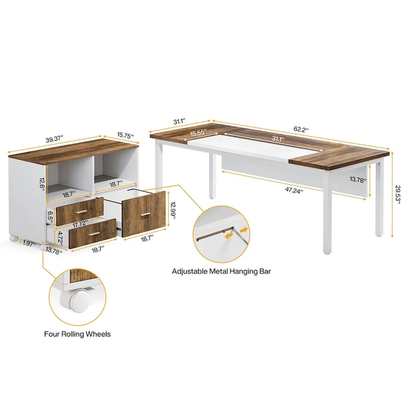 L-shaped Executive Computer Desk and al File Cabinet,63-inch Home Office Desk , ,Credenza Desk Set