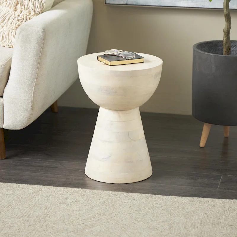Mango Wood Side End Accent Table - Cream - Roche River Decor