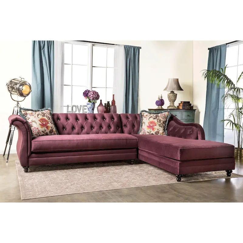 Gito Transitional Velvet Upholstered Tufted Back Sectional by Furniture of America