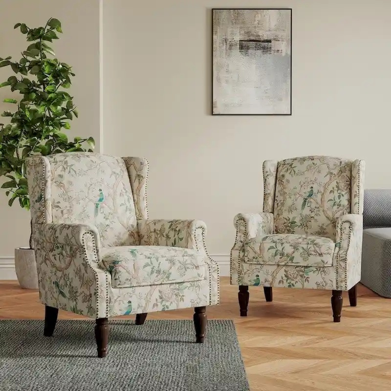 Set of 2 Patterned Upholstered Accent Chair for Living Room