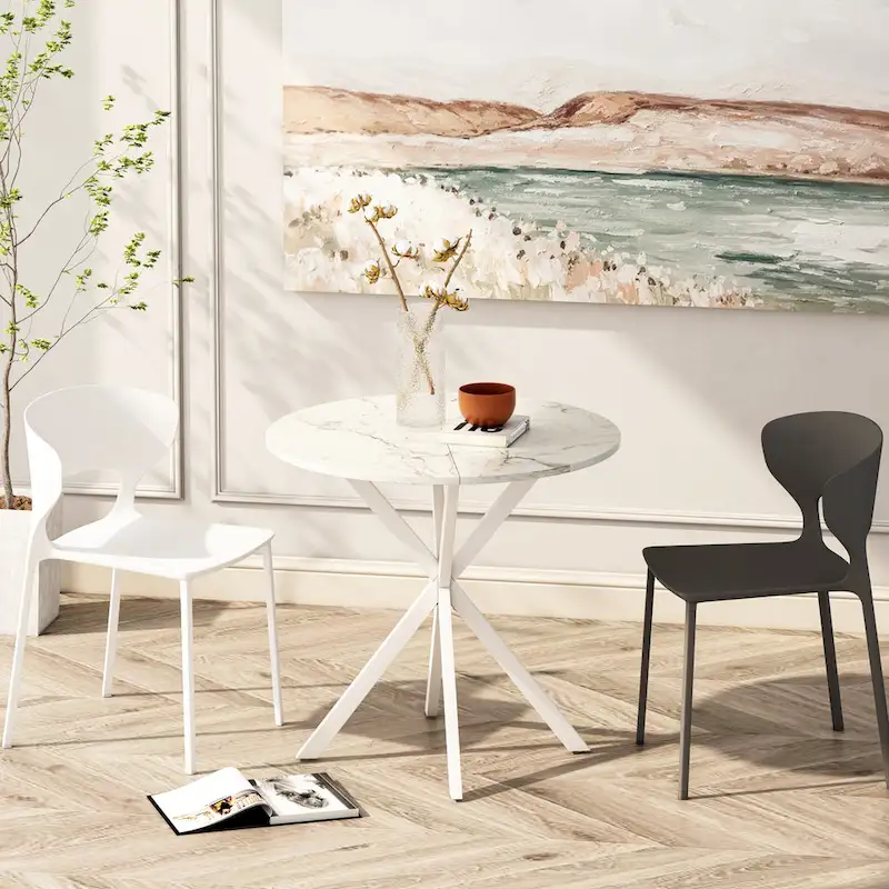 Modern Cross Leg Round Dining Table ,Two Piece Removable Top