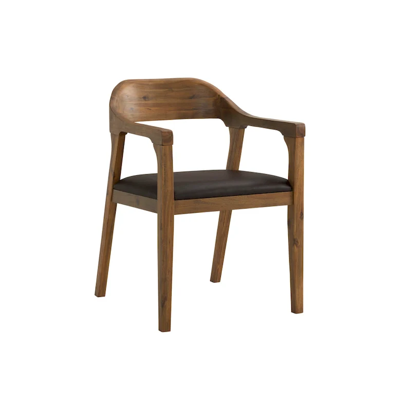 Rubberwood Dining Armchair with Faux Leather Seat