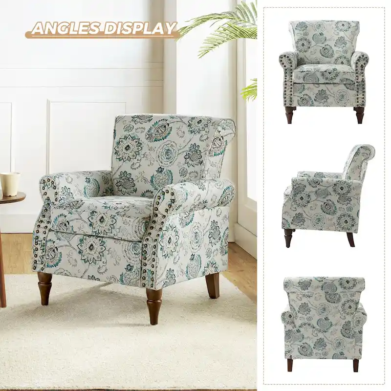 Nyctelius Traditional Polyester Accent Chair with Rolled Arms and Nailhead Trim by HULALA HOME