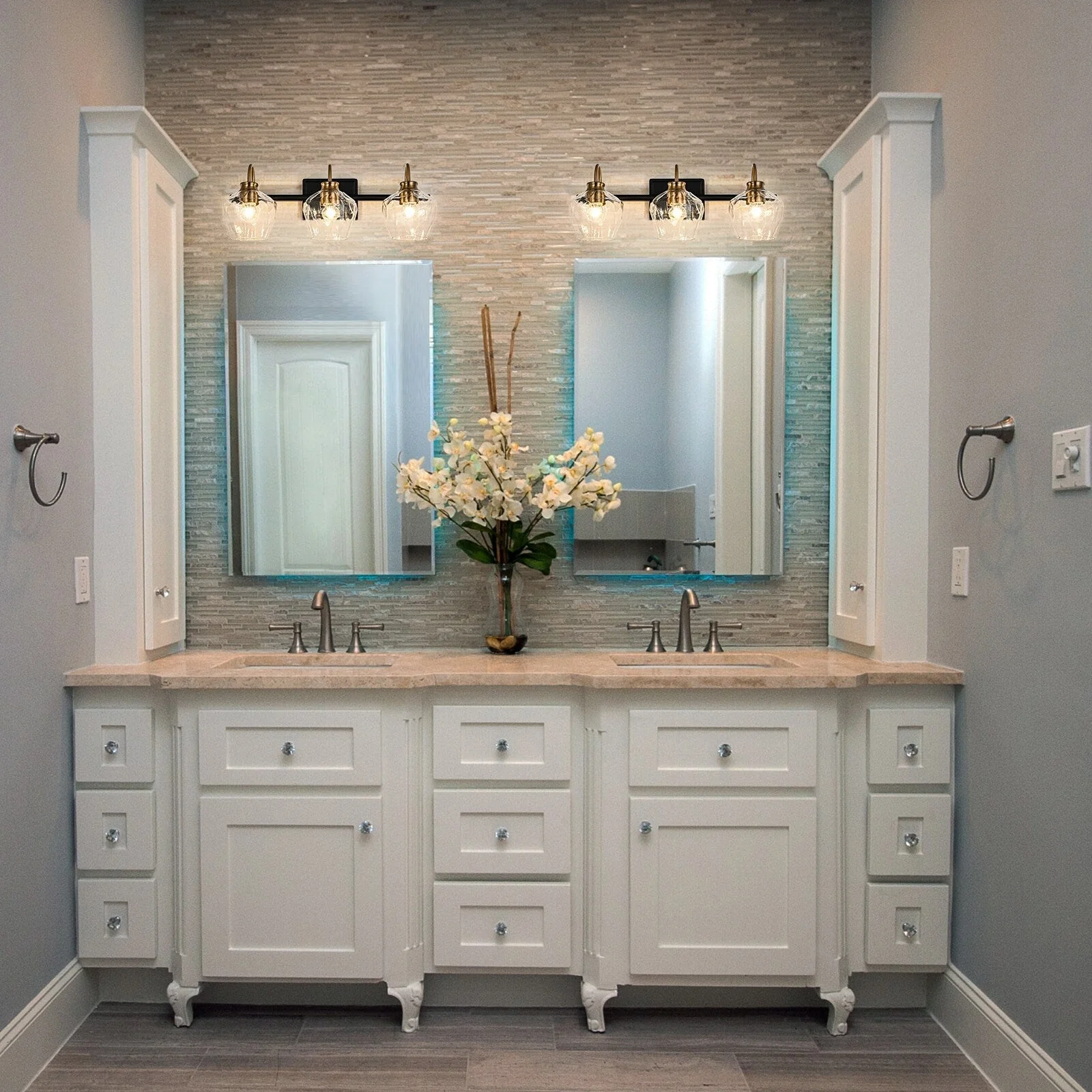 Modern 3/4-lights Bathroom Dimmable Vanity Lights Wall Sconces with Glass Shade