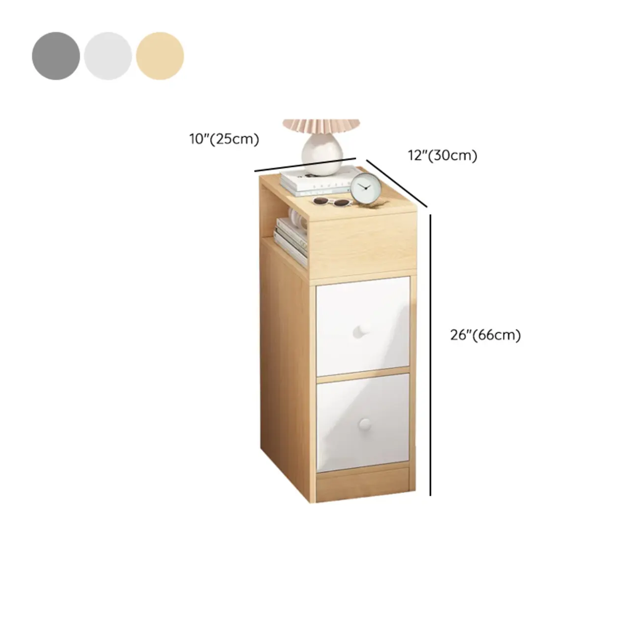 Wood Finish White Narrow Length Multi-Drawers Nightstand