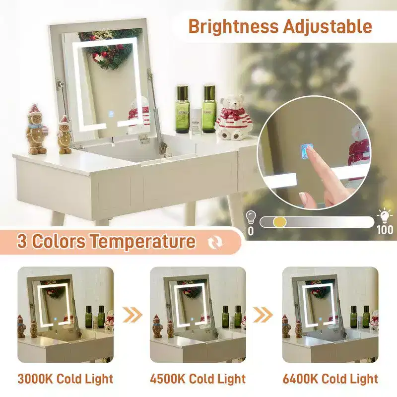 White Dressing Table Set With Led