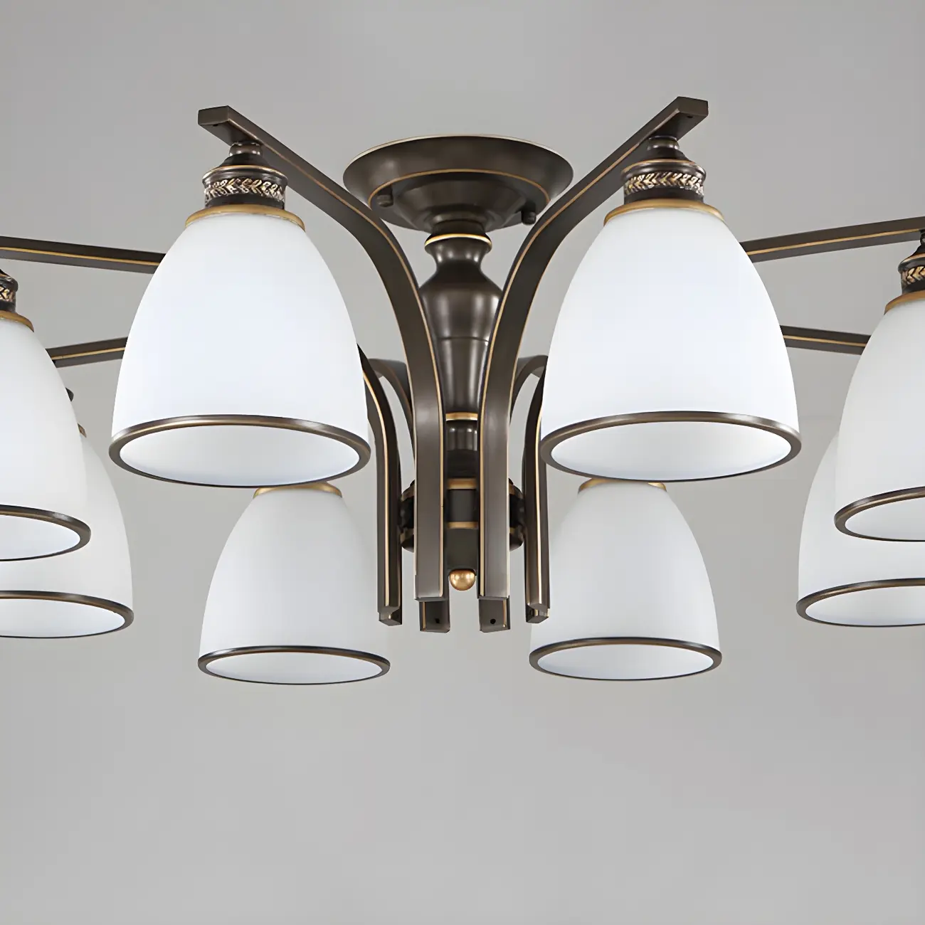 Traditional Black Down Bell Frosted Glass Semi Flush Mount Light