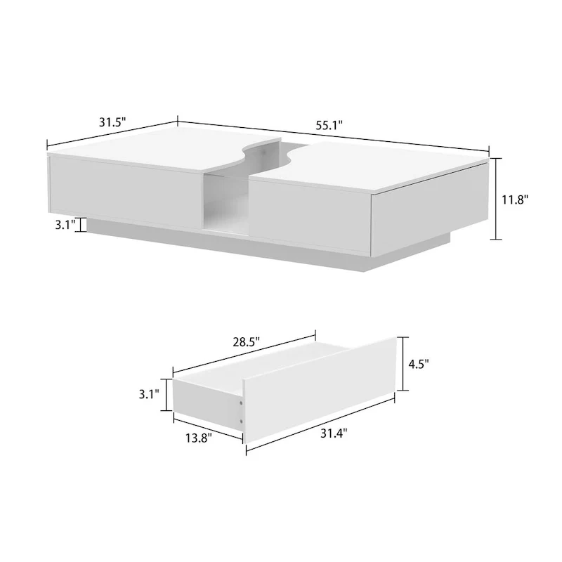 Luminous Chic: White Dual-Drawer Coffee Table with LED Display Top