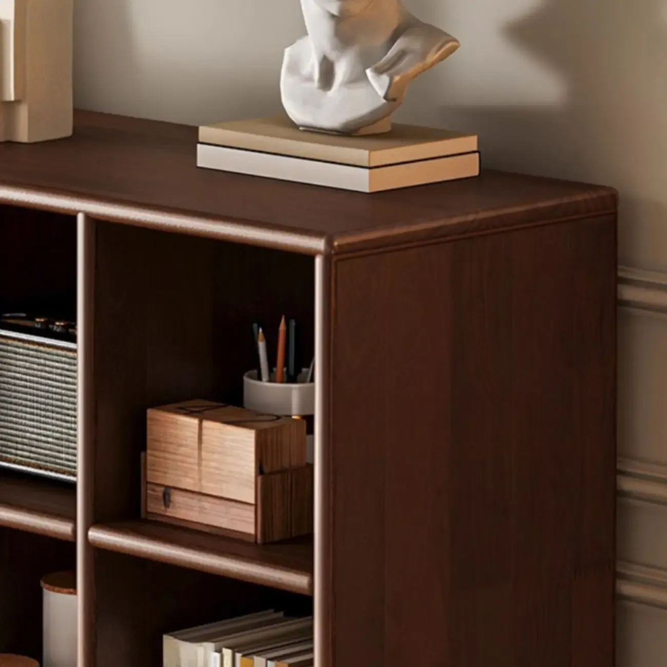 Brown Natural Wood Freestanding Modular Cube Bookcase