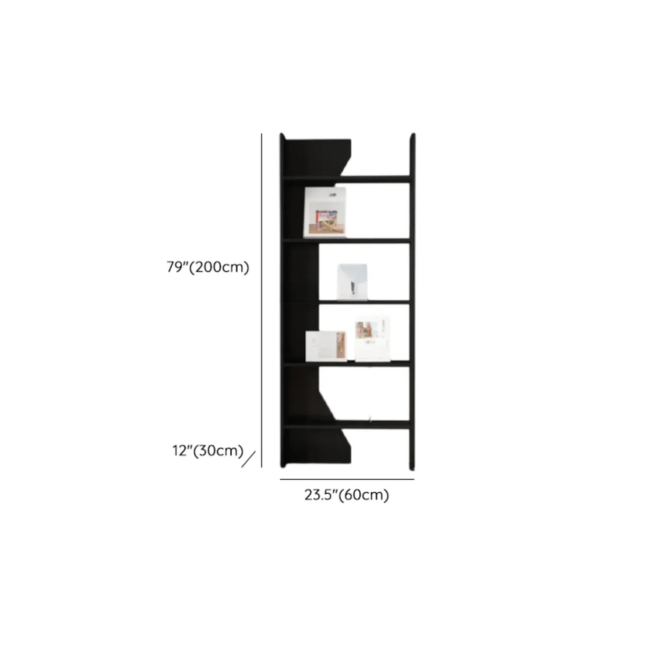 Simple Black Wood 5-Shelf Open Rectangle Bookcase