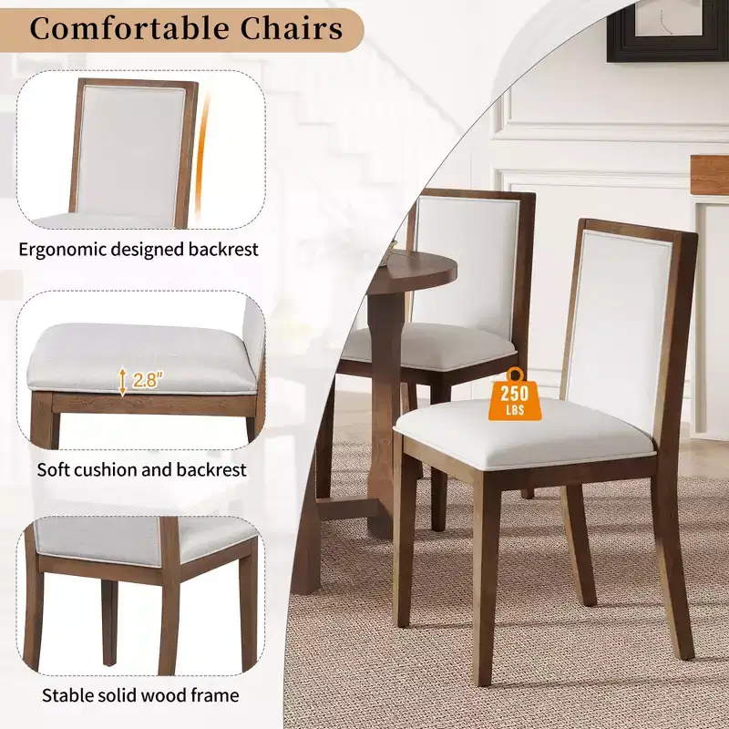 Merax Farmhouse Style Kitchen Table with Removable Leaf & Upholstered Chairs