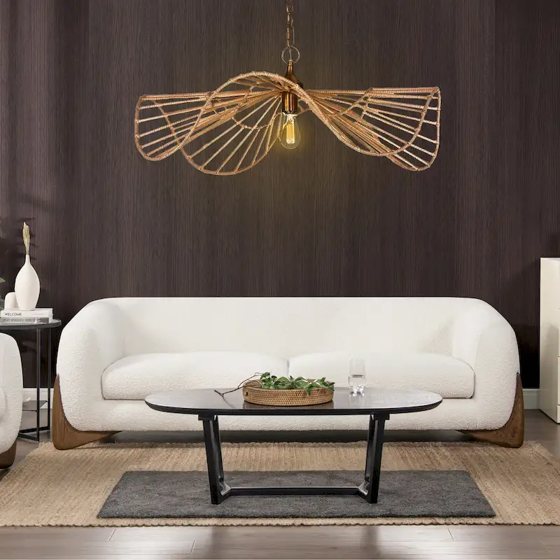 90.5 Boucle Upholstered Sofa with Wood Legs