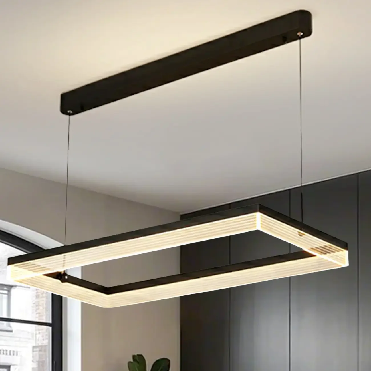 Modern Black Rectangular LED Island Pendant Light