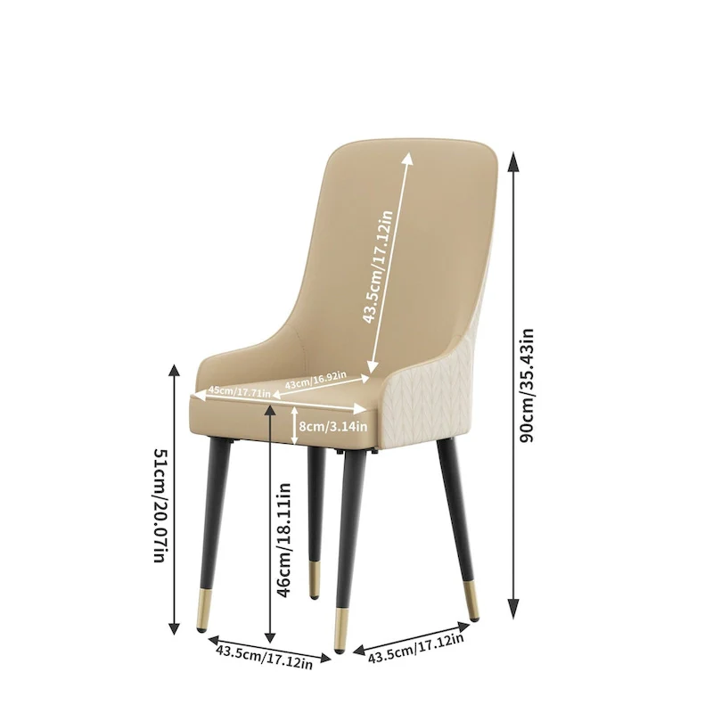 Modern PU Leather Set of 2 Dining Chairs with Metal Legs - 17x17x36