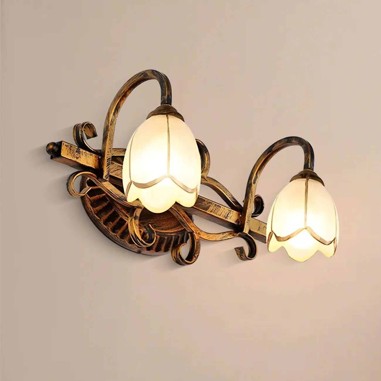 Romantic Brass 3 Head Floral Wall Lamp for Bedroom Decor