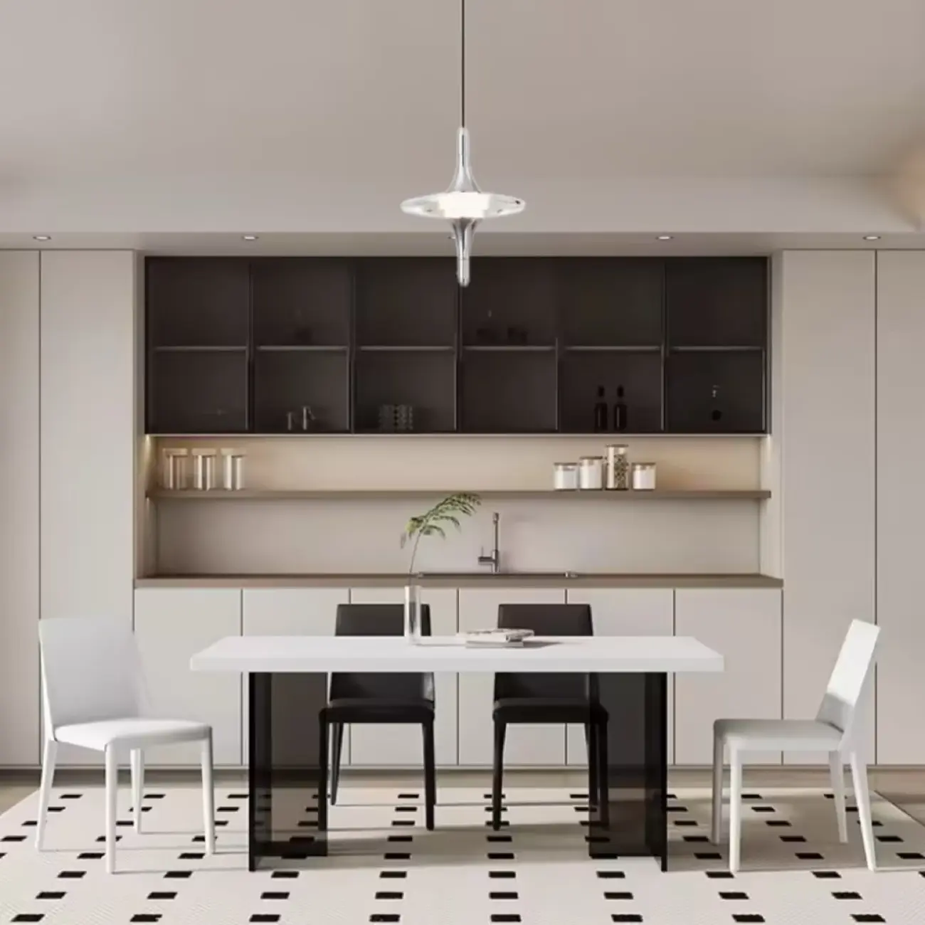 Modern Silver Metal Geometric Crystal Pendant Light