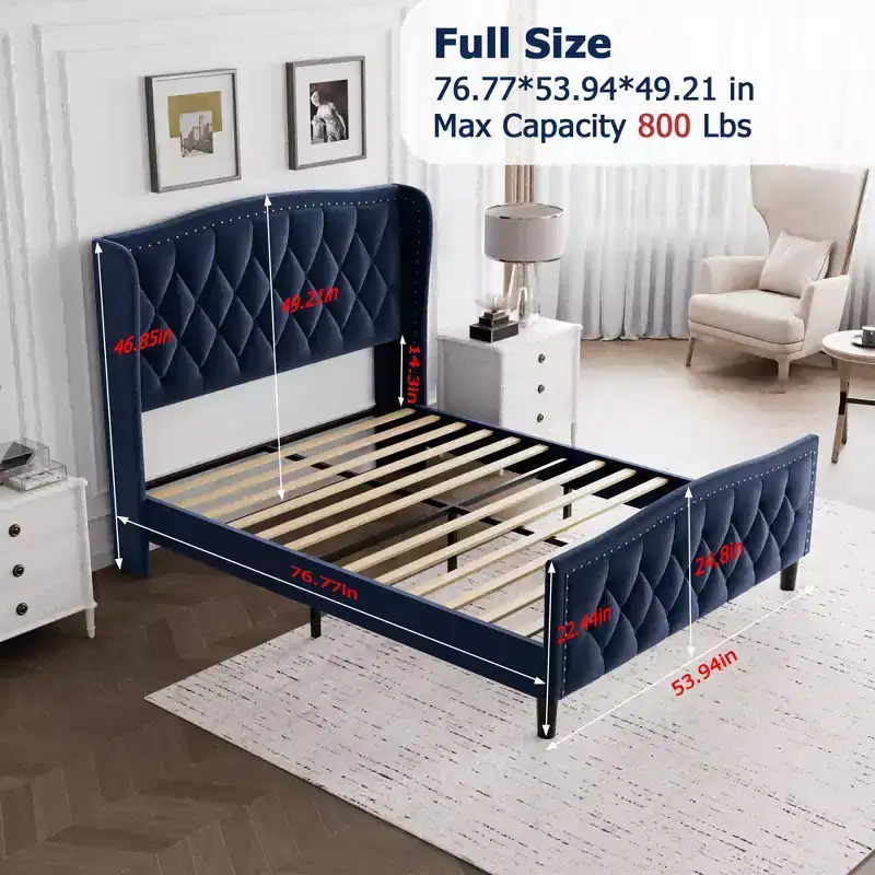 Luxury Upholstered Platform Bed Frame with Adjustable Headboard - Velvet Fabric & Wood Slat Support