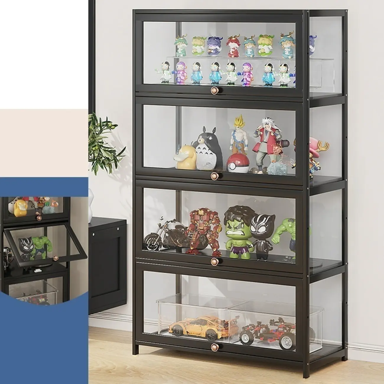 Simple Flip-up Black Clear Glass Cabinet