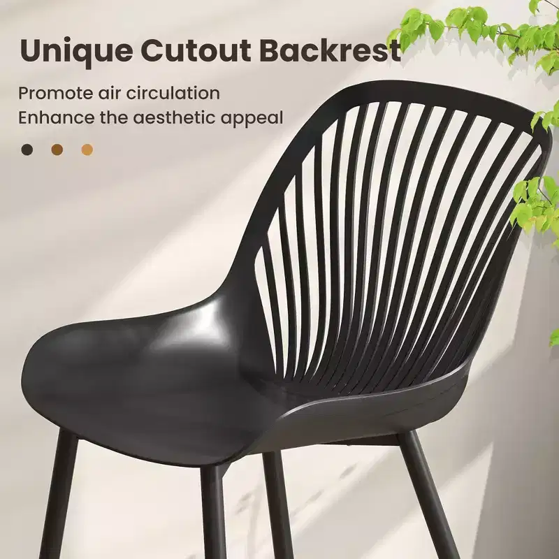 Plastic Dining Chair w/ Metal Legs Cutout Backrest Curved Seat