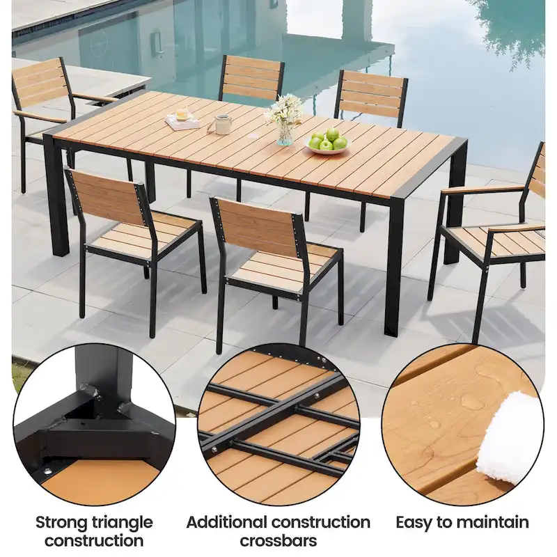 7-Piece Patio Dining Set Aluminum Dining Table with Umbrella Hole and Stackable Chairs