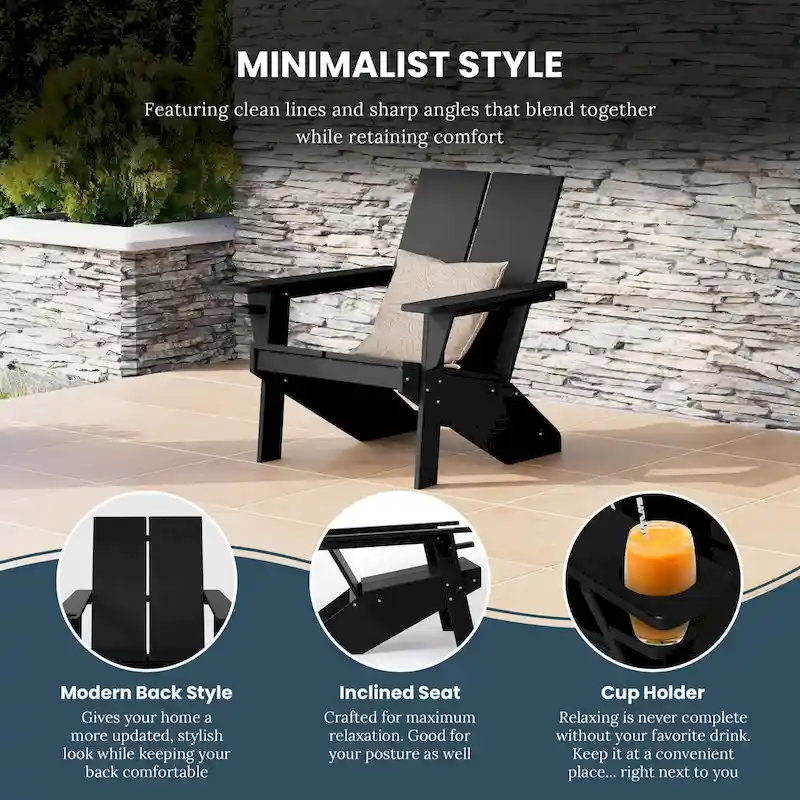 Polytrends Coastin Modern Poly Adirondack Chair (Set of 2), Black