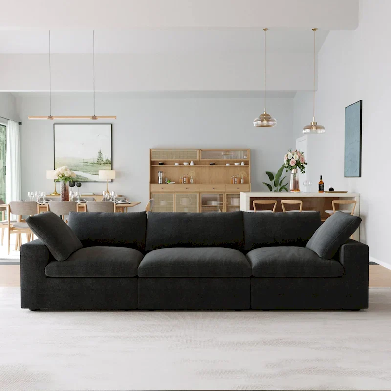 Black Commix Down Filled Overstuffed Sectional Sofa with Ottoman