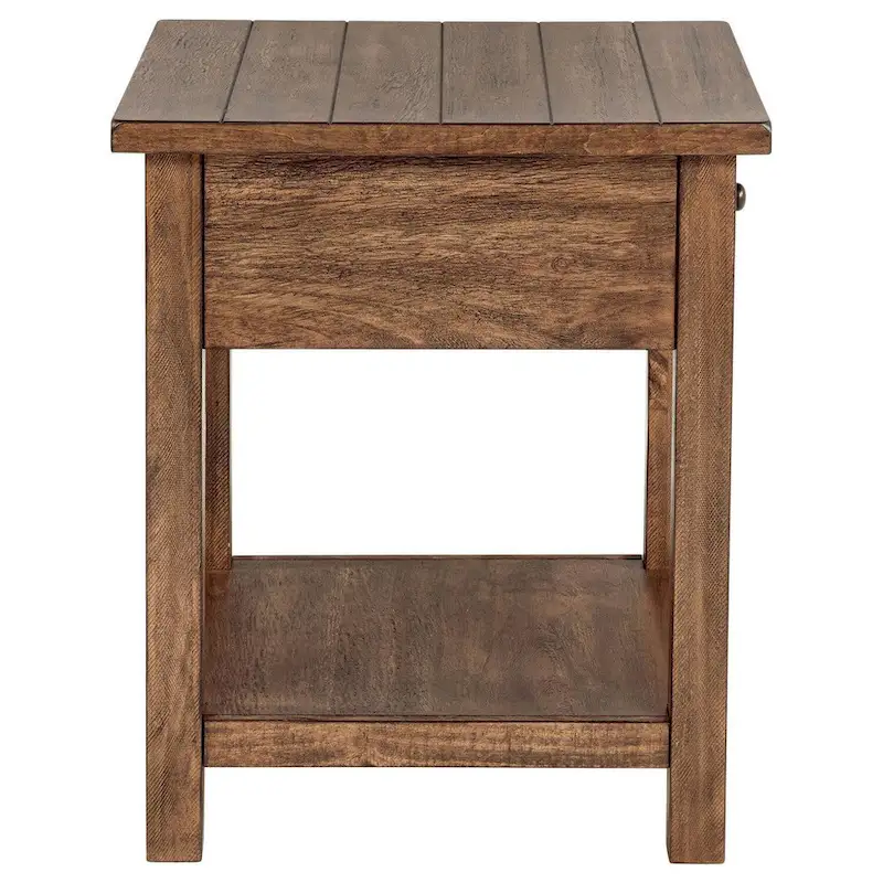 Ayne Side End Table, 1 Shelf, 1 Drawer, Brown Wood, Square 20 Inch