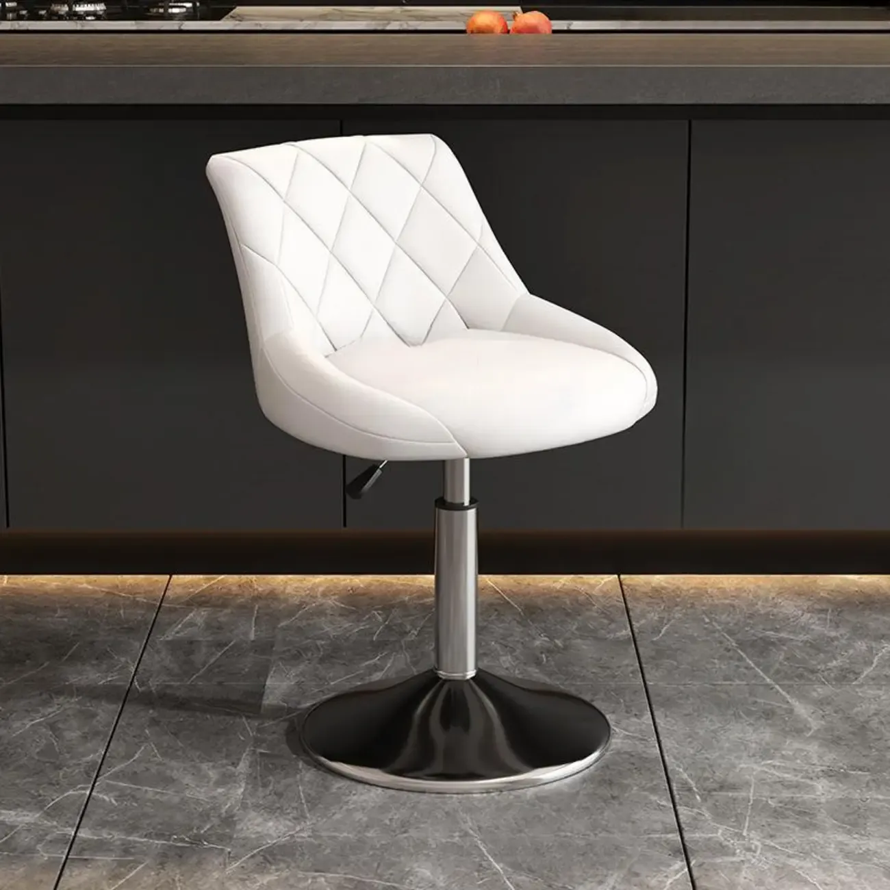 Diamond Tufted Swivel Bar Stool Adjustable Black Red PU Leather
