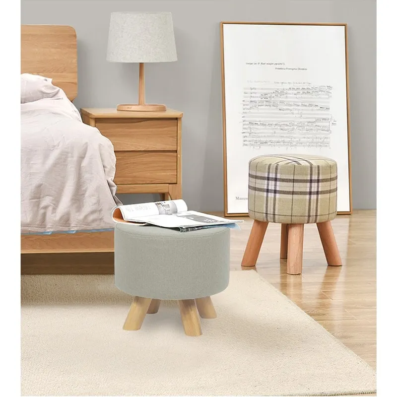 Adeco Modern Round Ottoman Home Footrest Stool/ Linen Fabric Seat Pouf