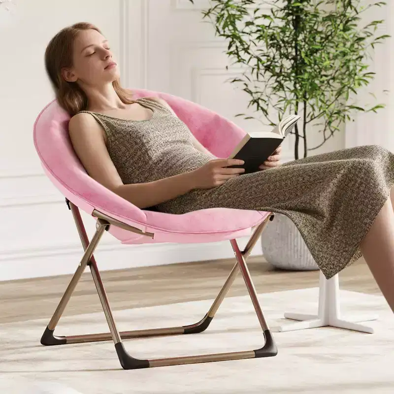Comfy Saucer Chairs, Folding Reading Lounge Chair, Cozy Faux Fur Living Room Chair with Soft Thick Padded Seat Metal Frame, Modern Style Home