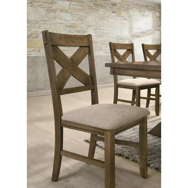Wooden and Fabric Dining Chairs (Set of 2)