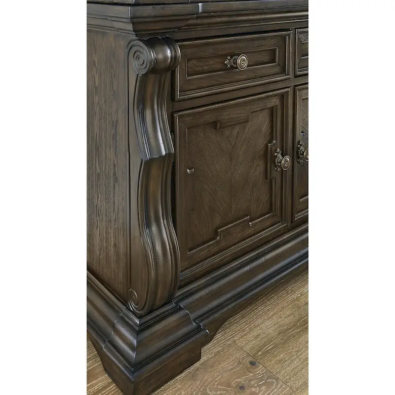 Dark Brown Dining Buffet with 3 Cabinets and 3 Drawers