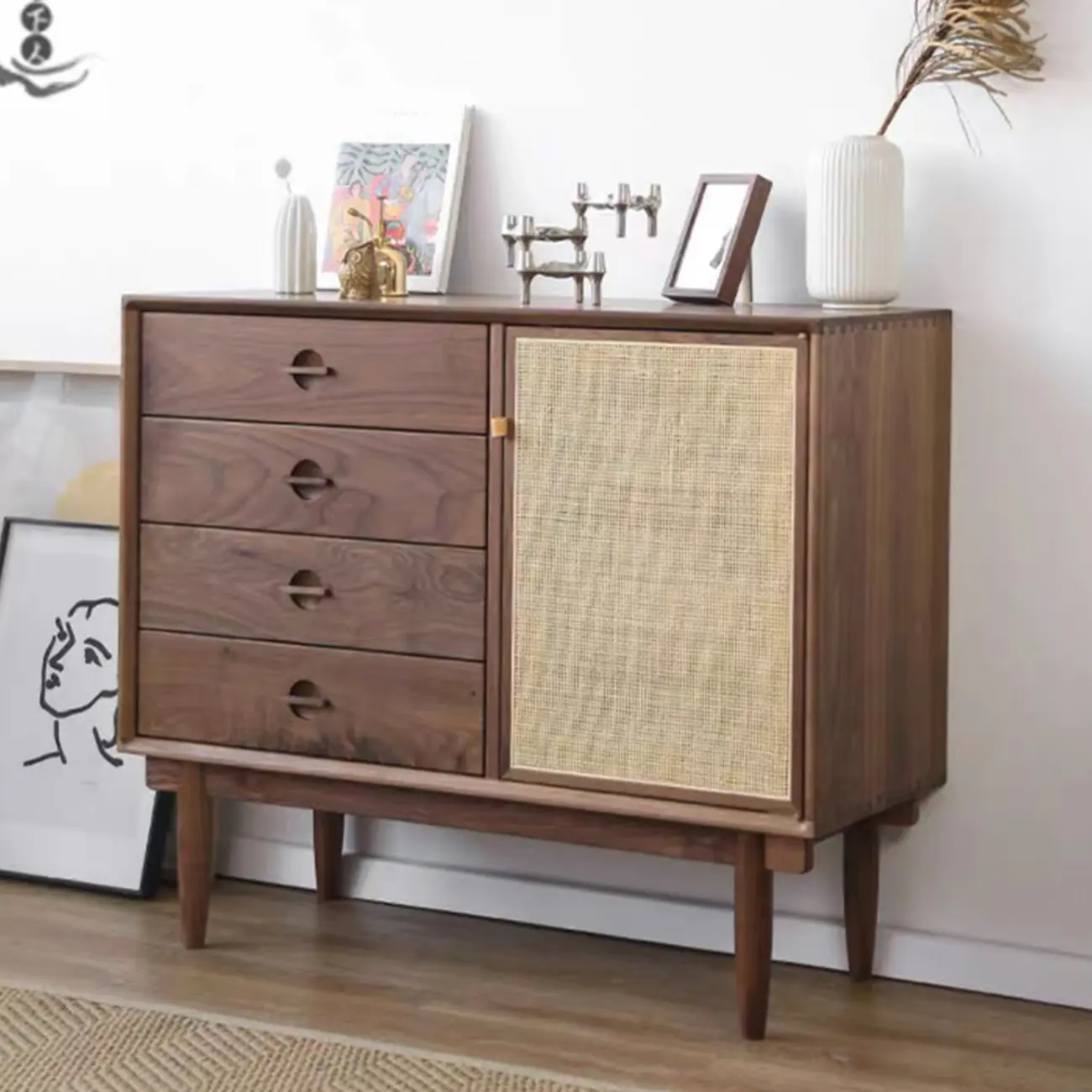 Living Room Modern Natural Wood Rectangle Storage Cabinet