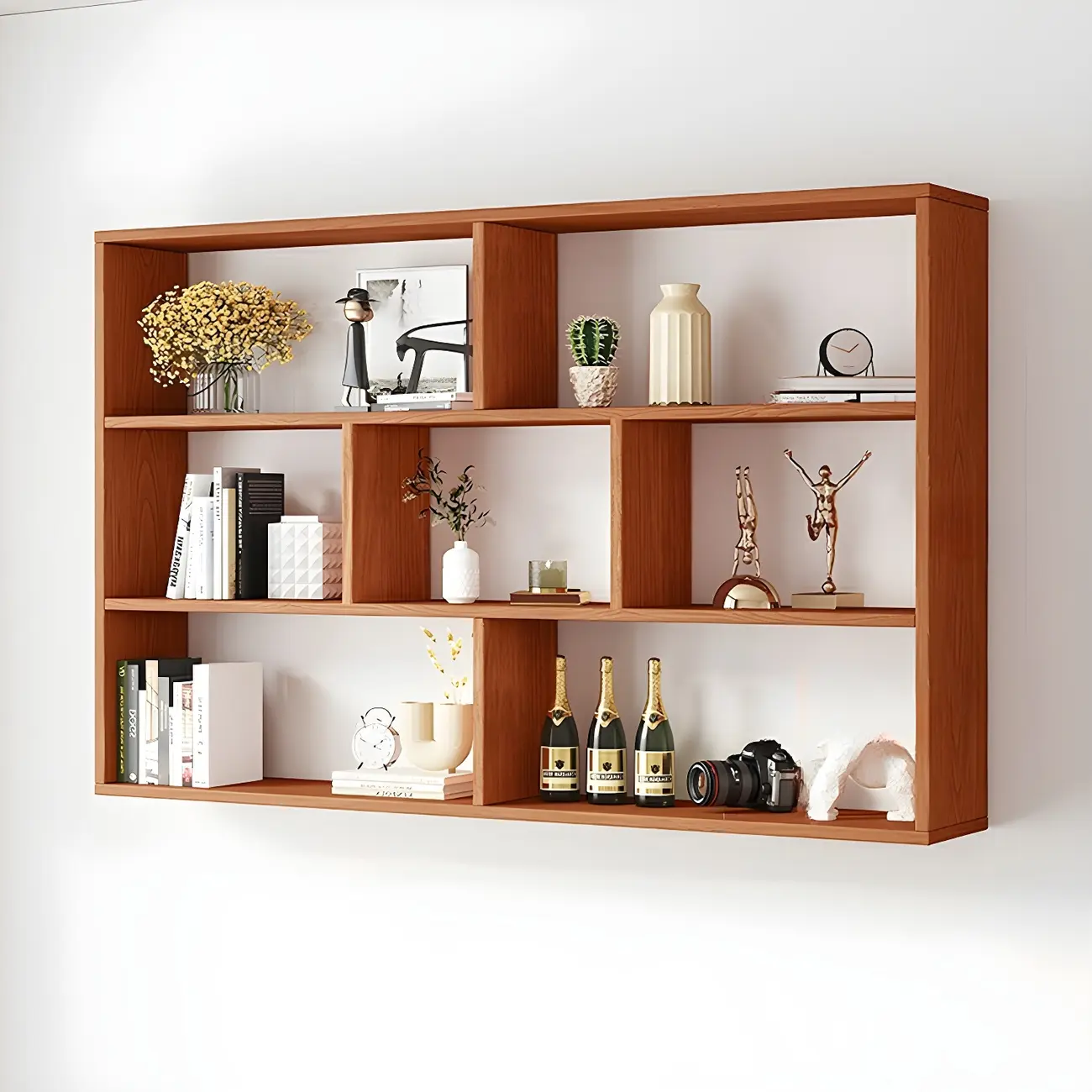 White Wall-Mounted Cube Wood Display Bookcase