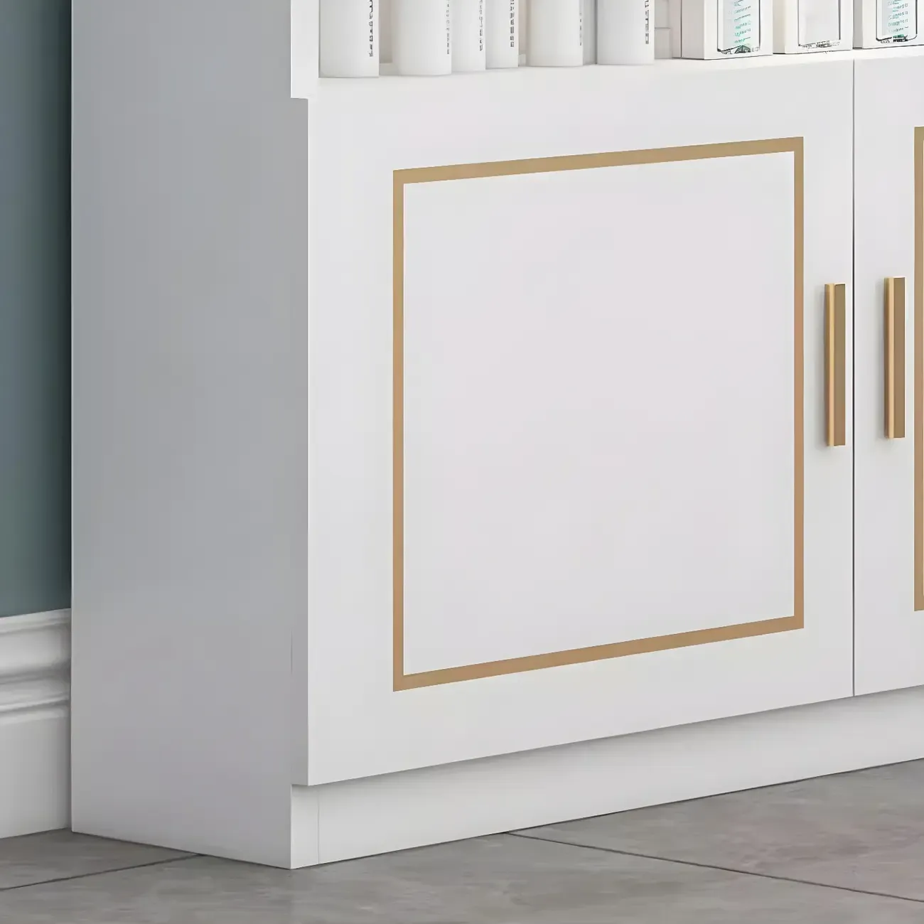 White Rectangle Large Wood Open Display Cabinet